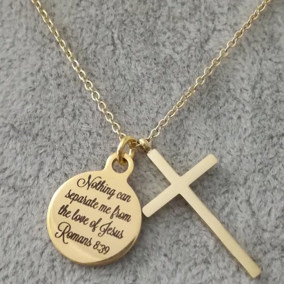 Scripture Jewellery Jewelry - Gold Christian Cross Bible Scripture Necklace